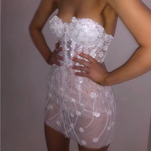 Handmade mini dress with corseted bodice &  flower embroidery